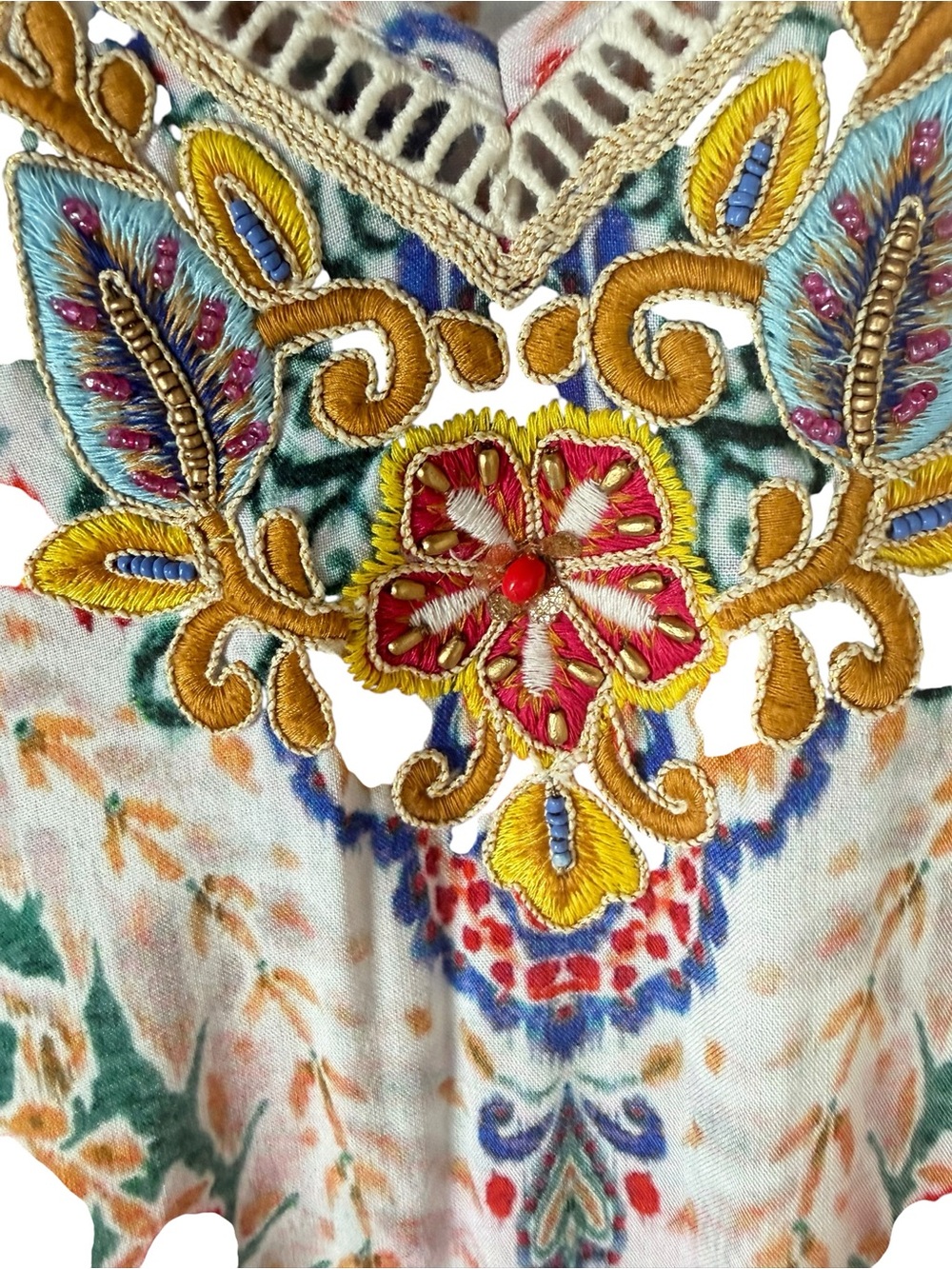 Soft Surroundings Ipanema Embroidered Beaded Caftan Maxi dress in Rio Rainbow - Picture 9 of 16